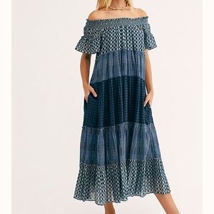 Free People Something Real Plaid Off Shoulder Maxi